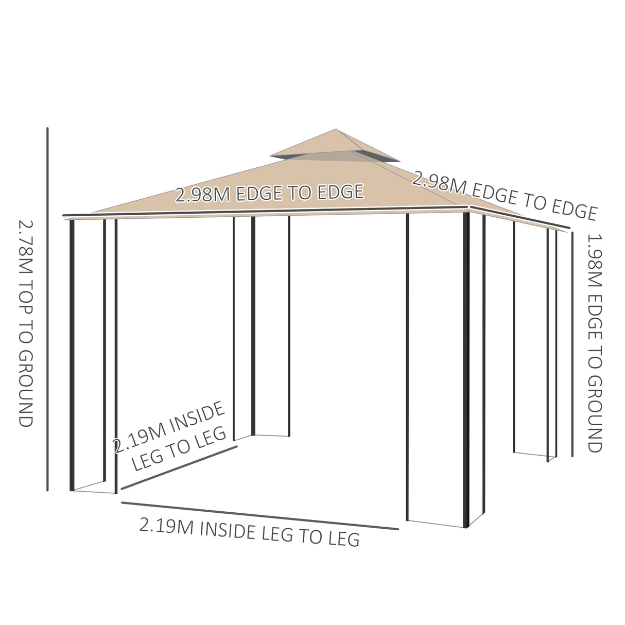 Steel Softtop Gazebo Canopy Shelter 298cm Width x 298cm Depth With Netting - Velmora