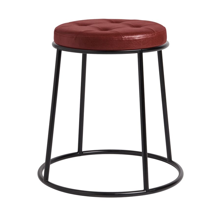 Steel Stool With Faux Leather Seat Pad And Black Metal Frame - Max