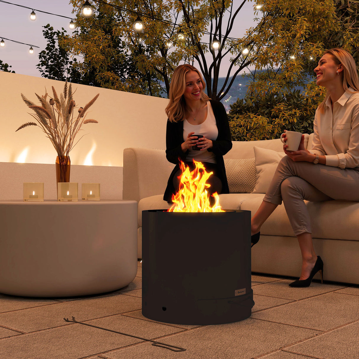Steel Wood Burning Fire Pit With Fire Poker - Velmora