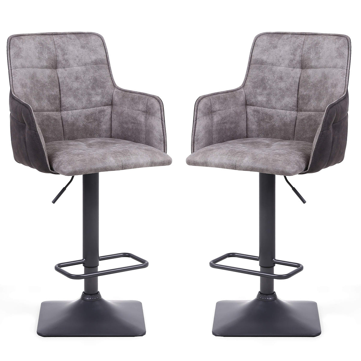 Suede Effect Fabric Bar Stools in Set Of 2 With Grey Metal Base - Orion