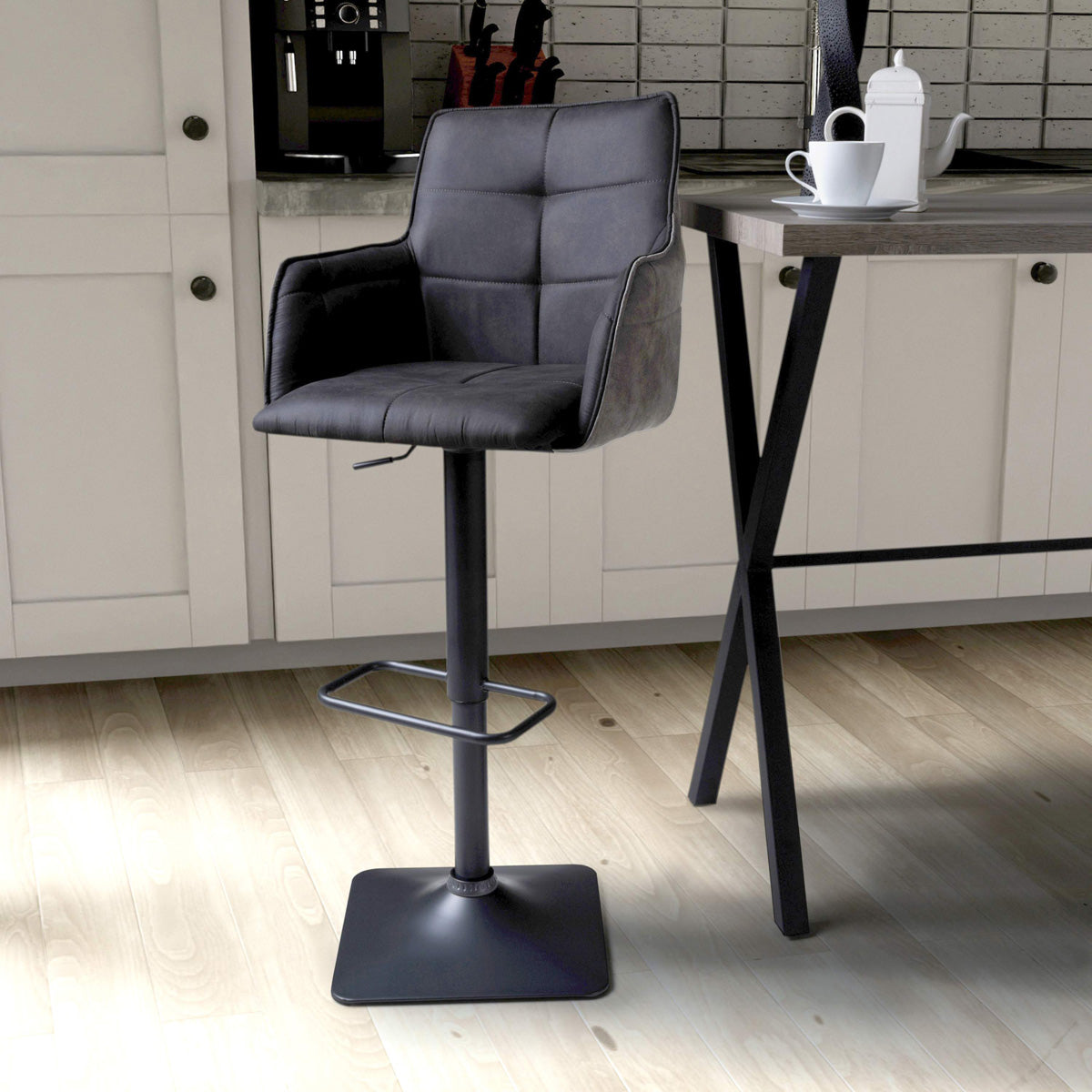 Suede Effect Fabric Bar Stools in Set Of 2 With Grey Metal Base - Orion