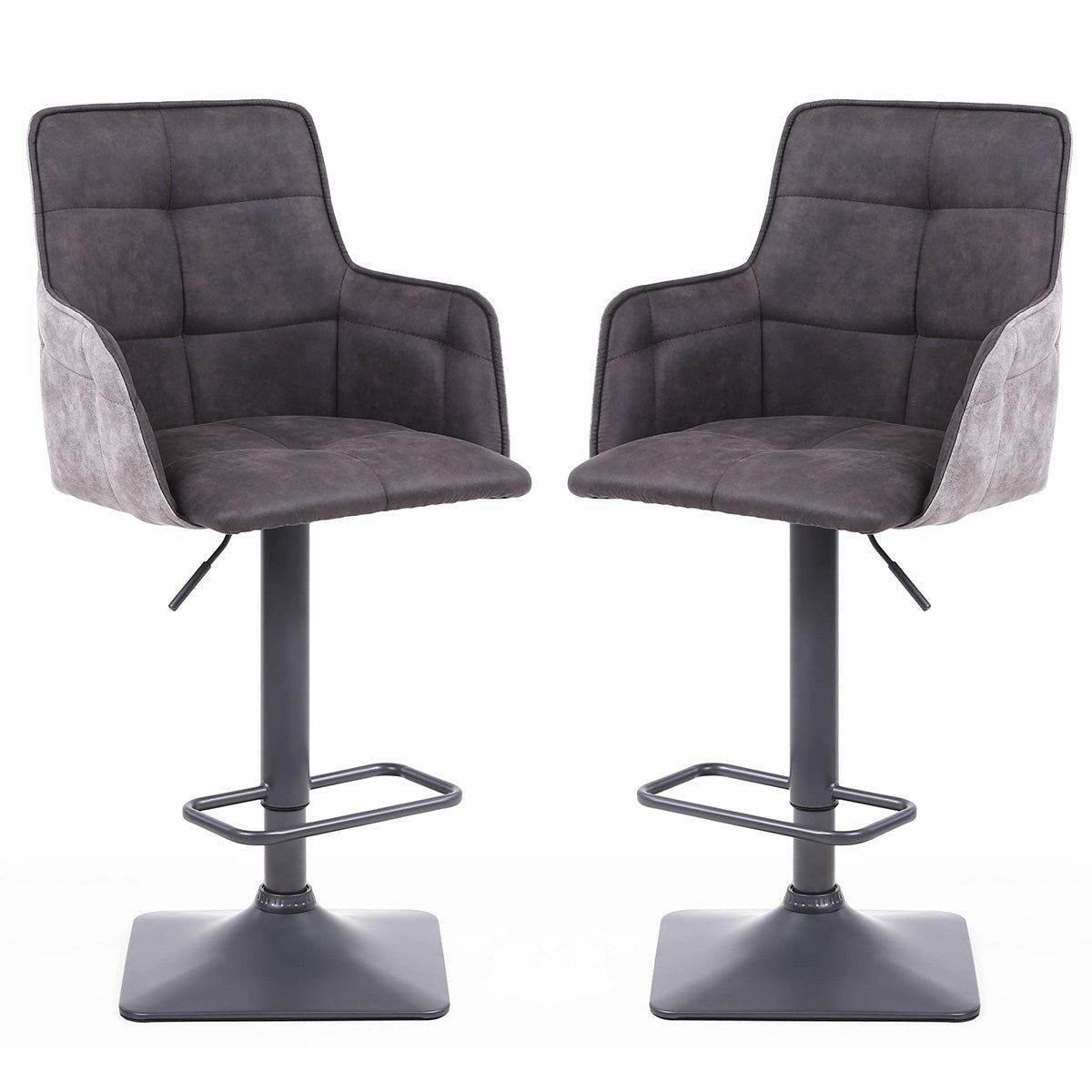 Suede Effect Fabric Bar Stools in Set Of 2 With Grey Metal Base - Orion
