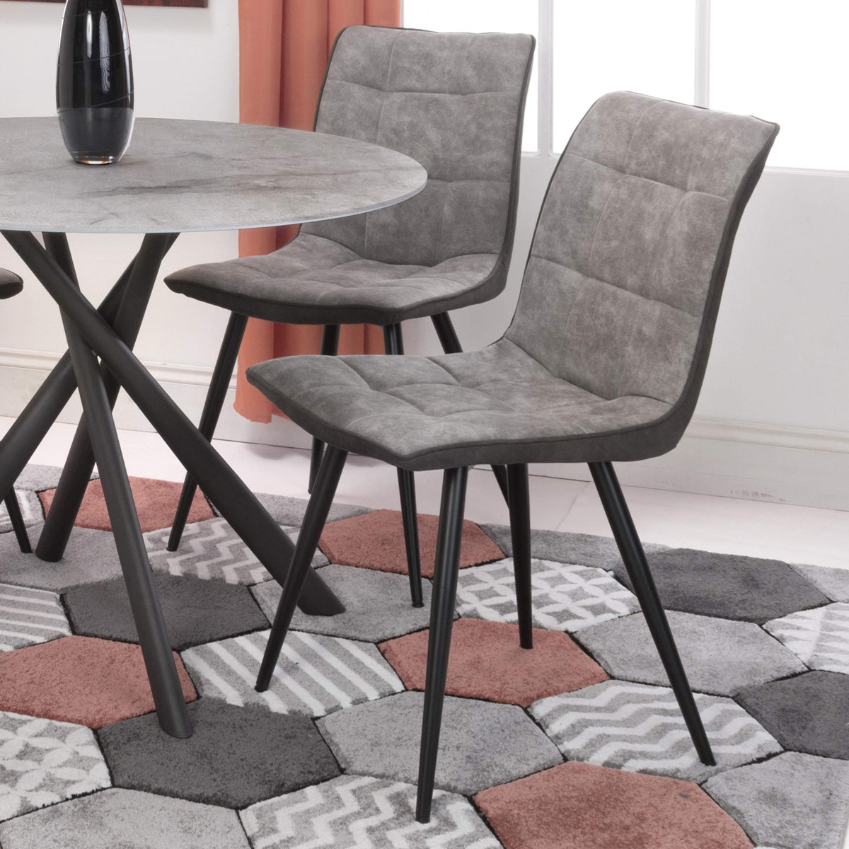 Suede Effect Fabric Dining Chairs in Set Of 2 - Rodeo