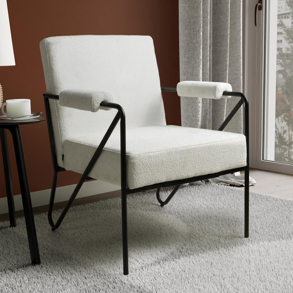 Tactile Speckled Fabric Armchair With Black Metal Frame - Oslo