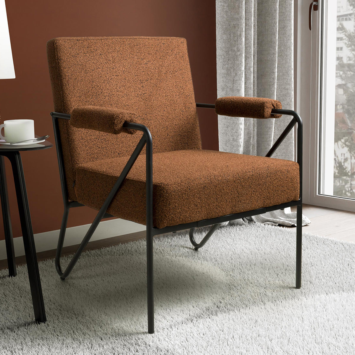 Tactile Speckled Fabric Armchair With Black Metal Frame - Oslo