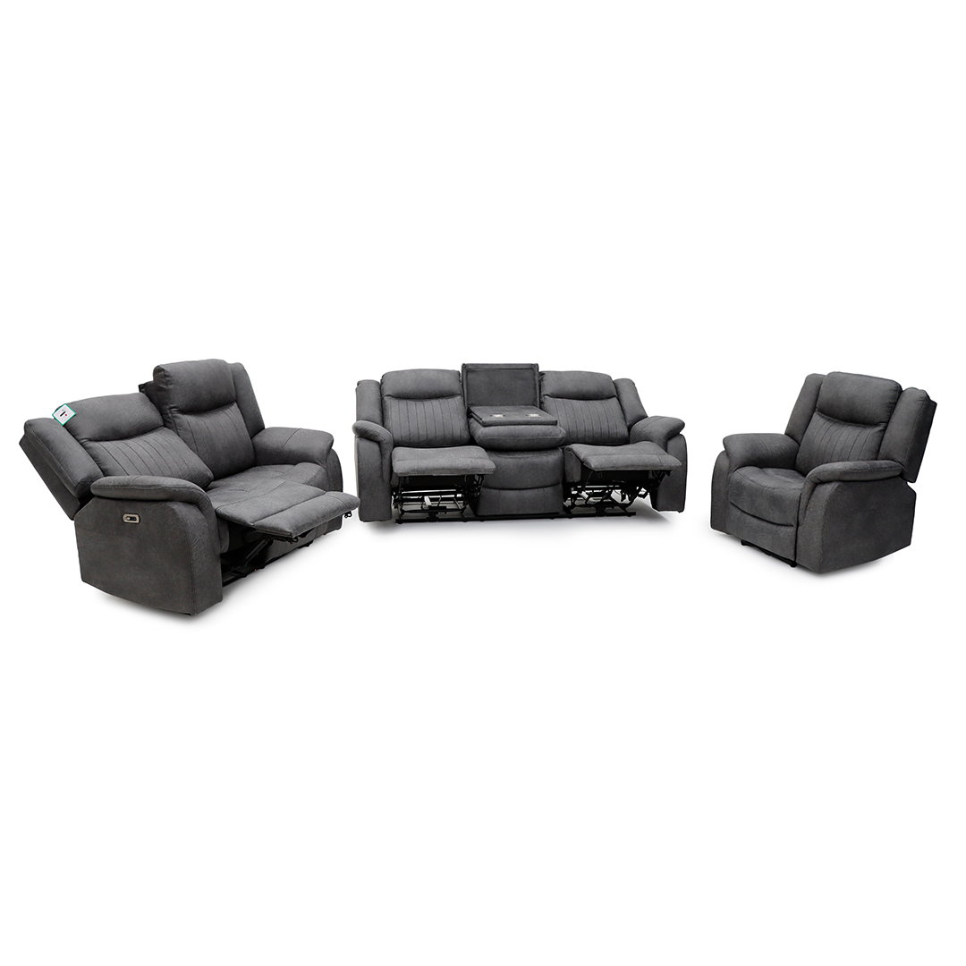 Tech Fabric Electric 3 + 2 + 1 Seater Sofa Set Electric Recliner - Leon