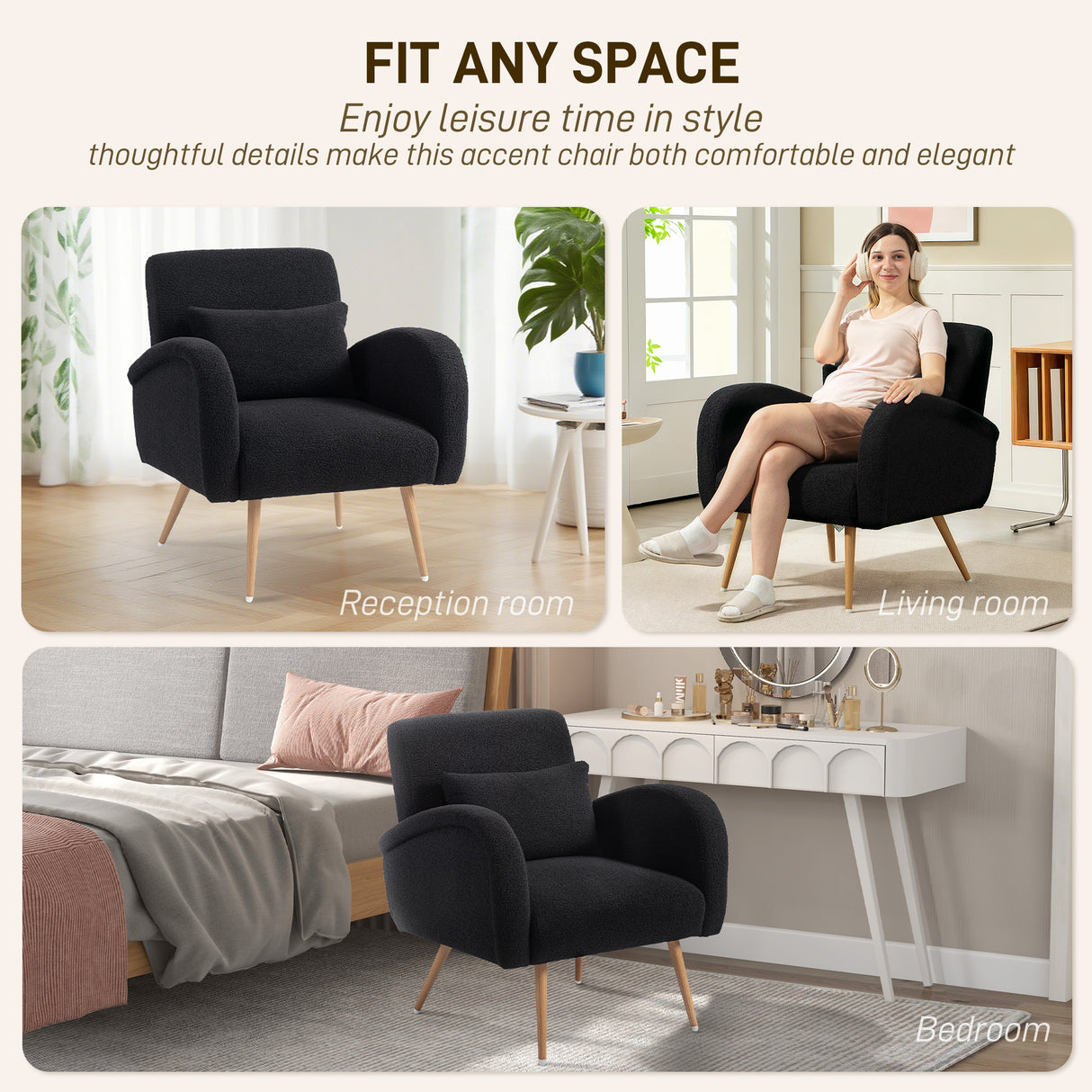 Teddy Fleece Fabric Accent Chair 77cm Wide - Velmora