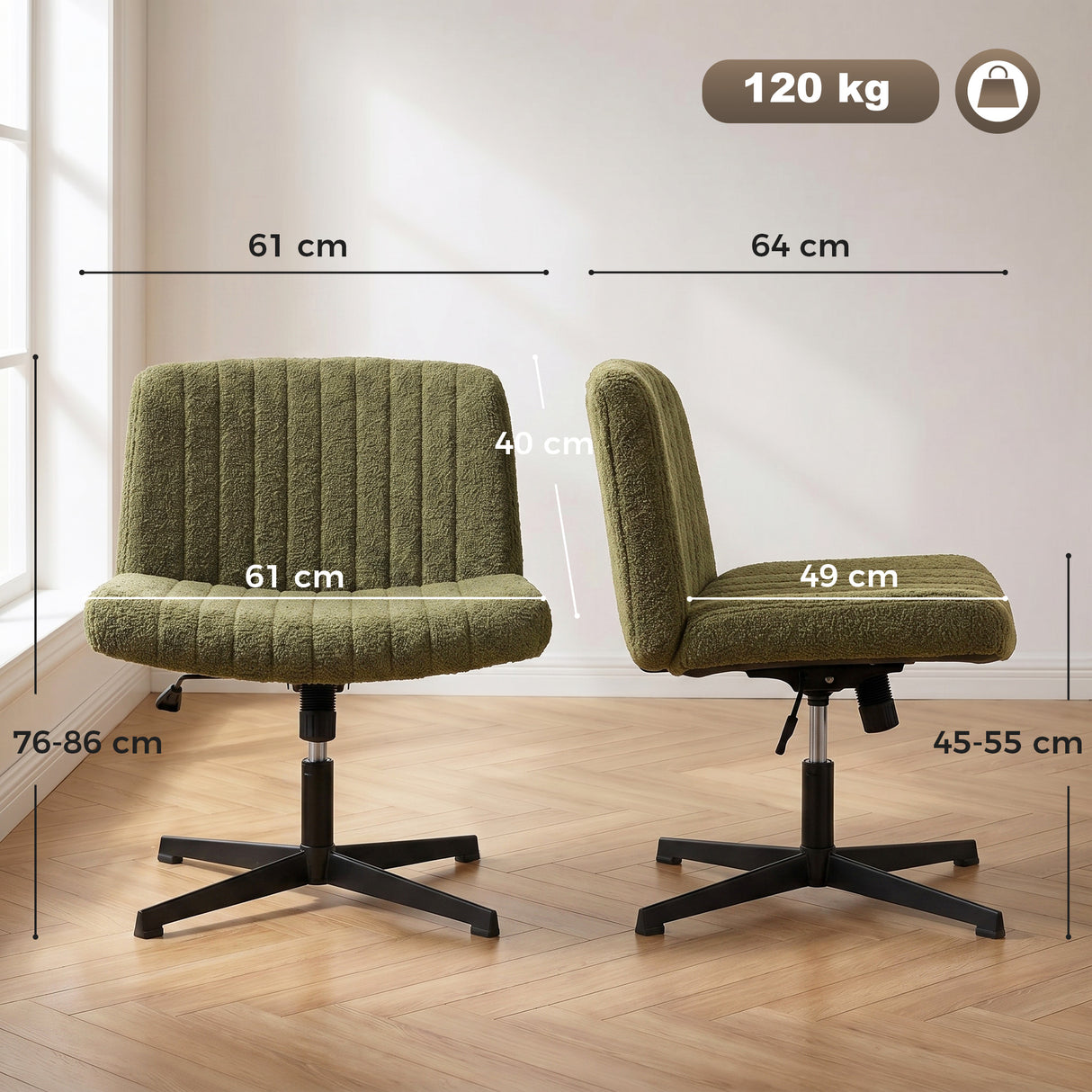 Teddy Fleece Fabric Home And Office Chair 61cm Wide Armless With Criss Cross Legs - Velmora