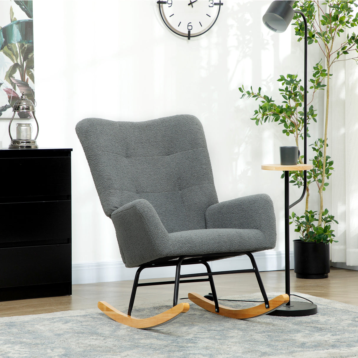 Teddy Fleece Fabric Rocking Chair 70cm Wide - Velmora
