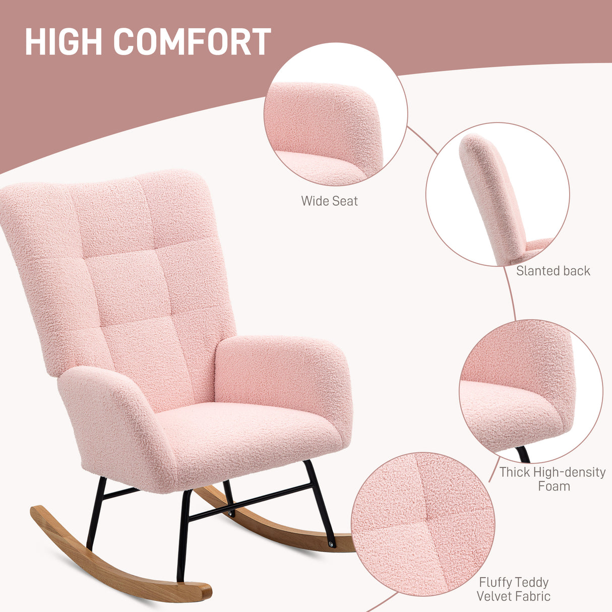 Teddy Fleece Fabric Rocking Chair 70cm Wide - Velmora