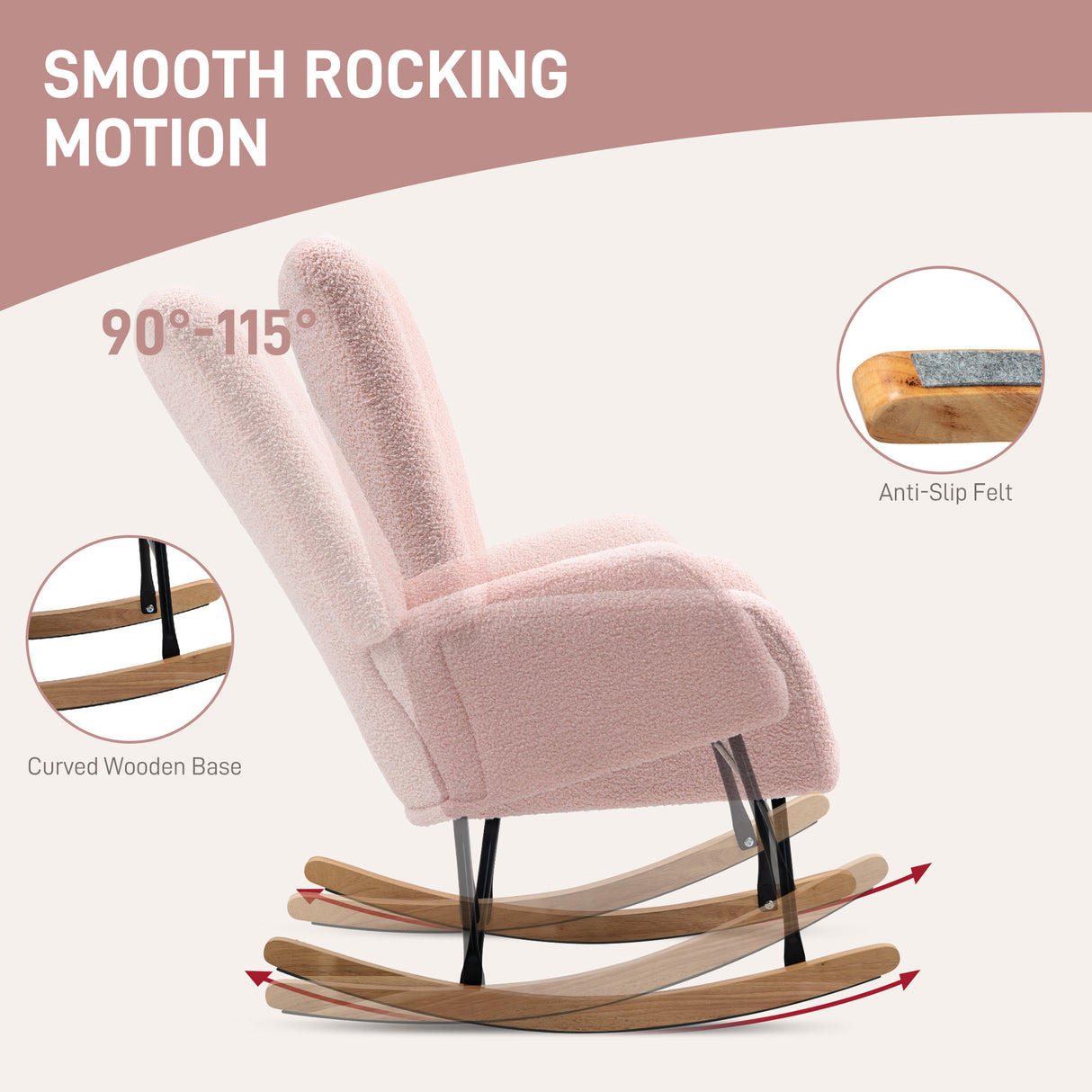 Teddy Fleece Fabric Rocking Chair 70cm Wide - Velmora