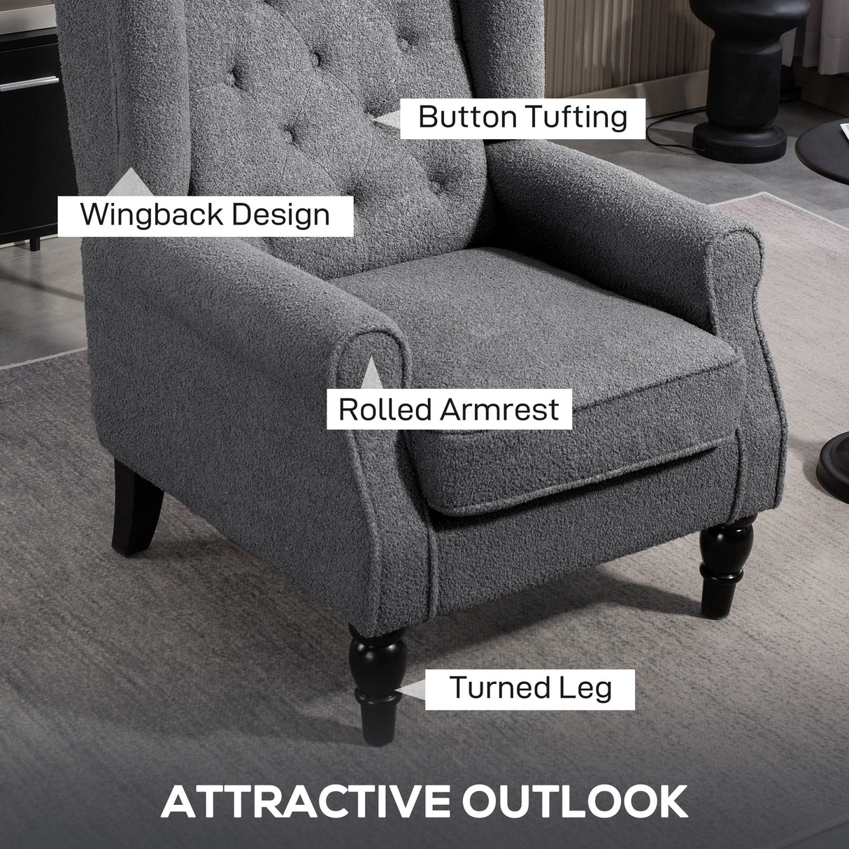 Teddy Fleece Fabric Wingback Occasional Chair 74cm Wide - Velmora
