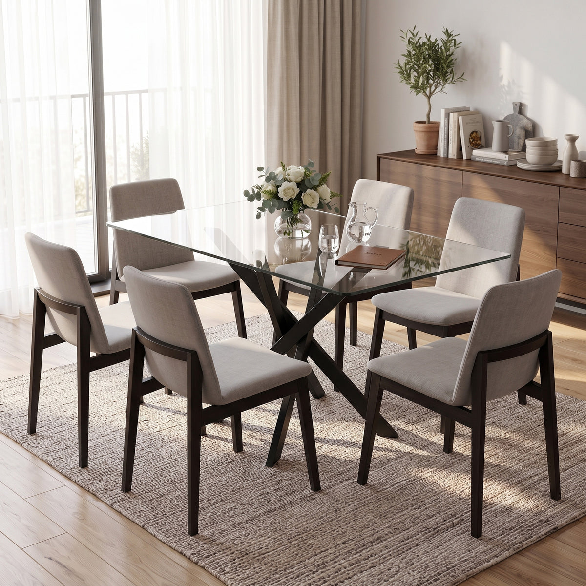 Tempered Glass Dining Table 120cm Wide for 6 People - Velmora