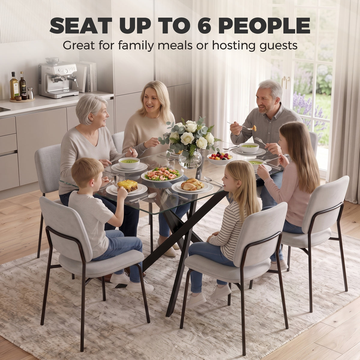 Tempered Glass Dining Table 120cm Wide for 6 People - Velmora