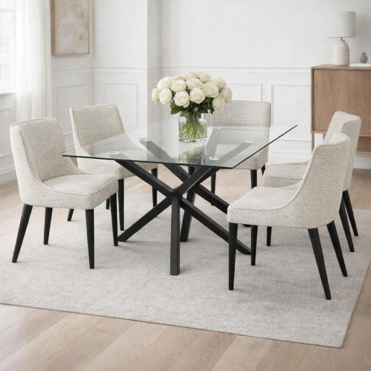 Tempered Glass Dining Table 160cm Wide for 6 People - Monza
