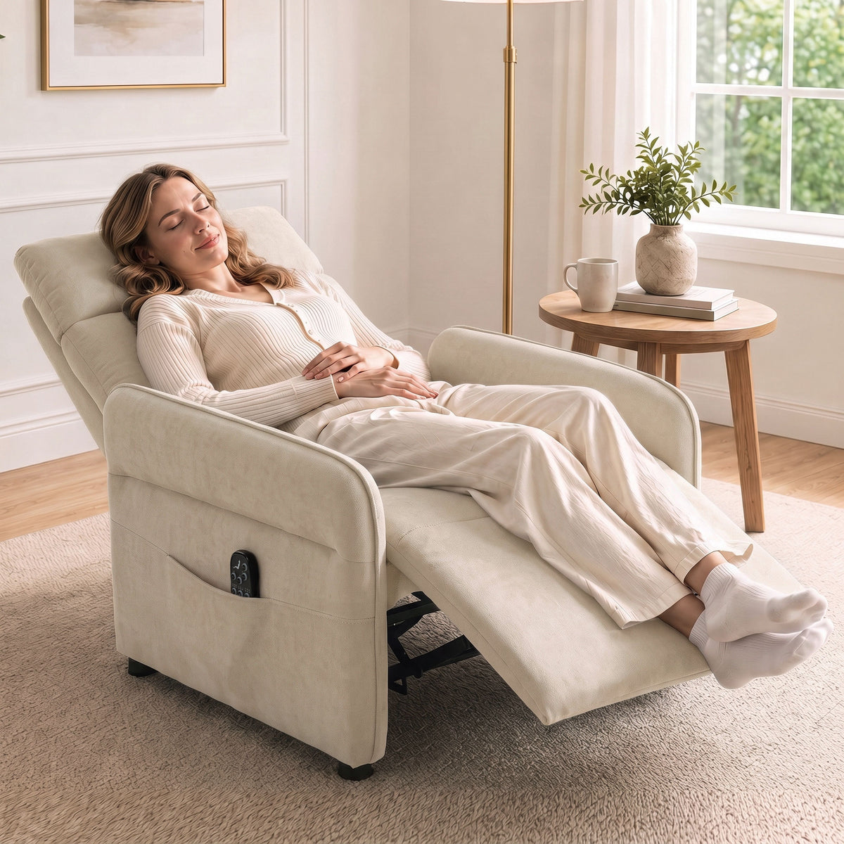 Terry Cloth Fabric Recliner Armchair 74cm Wide With Footrest - Velmora