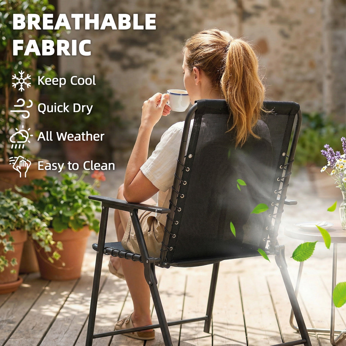 Texteline Fabric Folding Garden Chairs in Set of 4 - Velmora