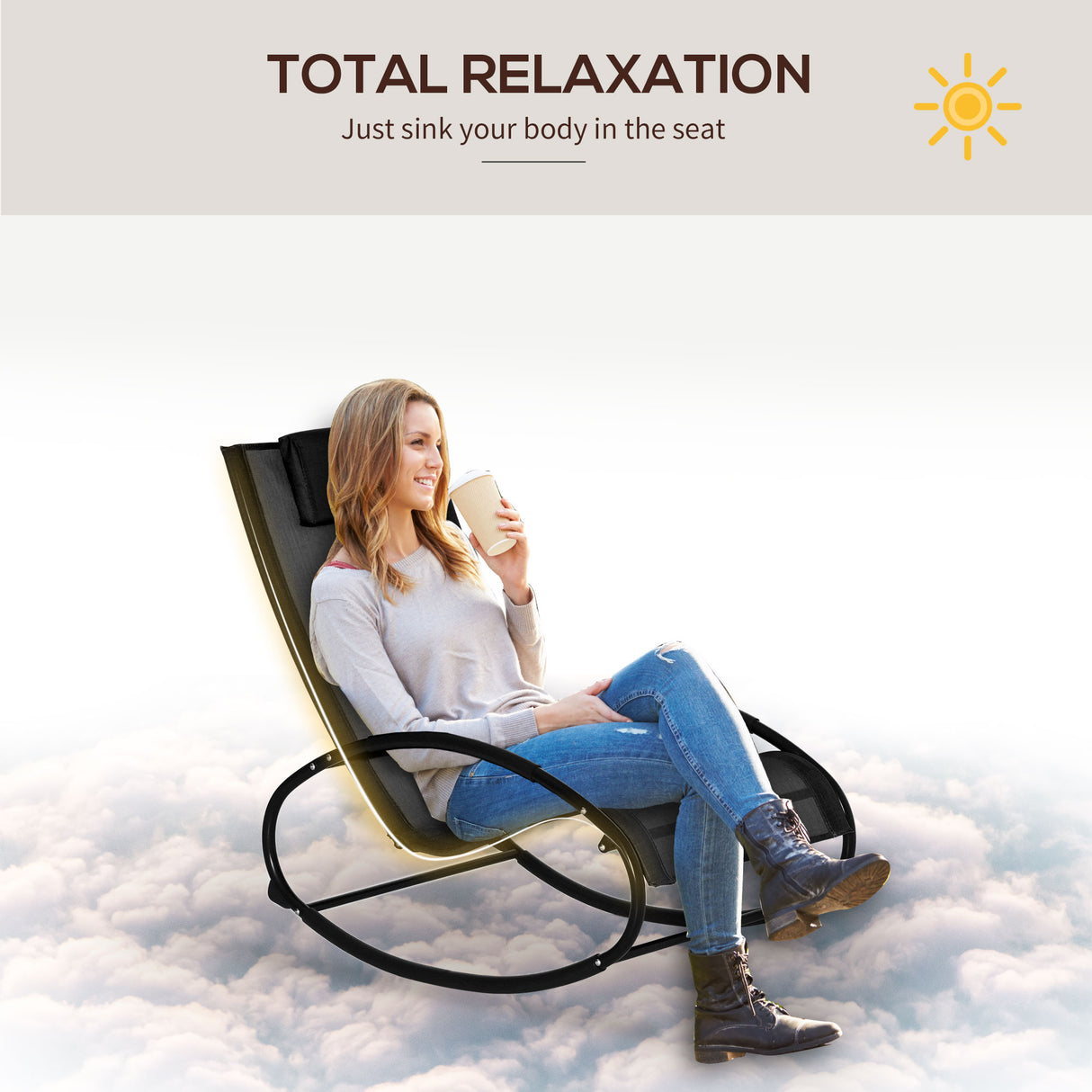 Texteline Fabric Garden Relaxer Rocking Chair With Pillow - Velmora