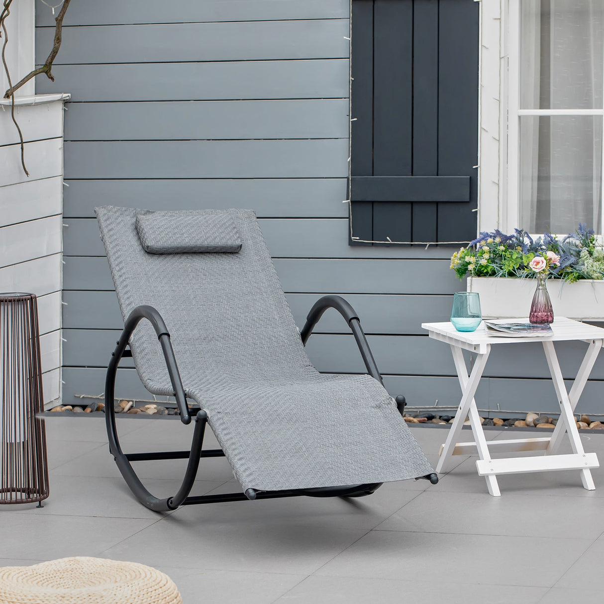 Texteline Fabric Zero Gravity Rocking Lounge Chair With Rattan Effect - Velmora