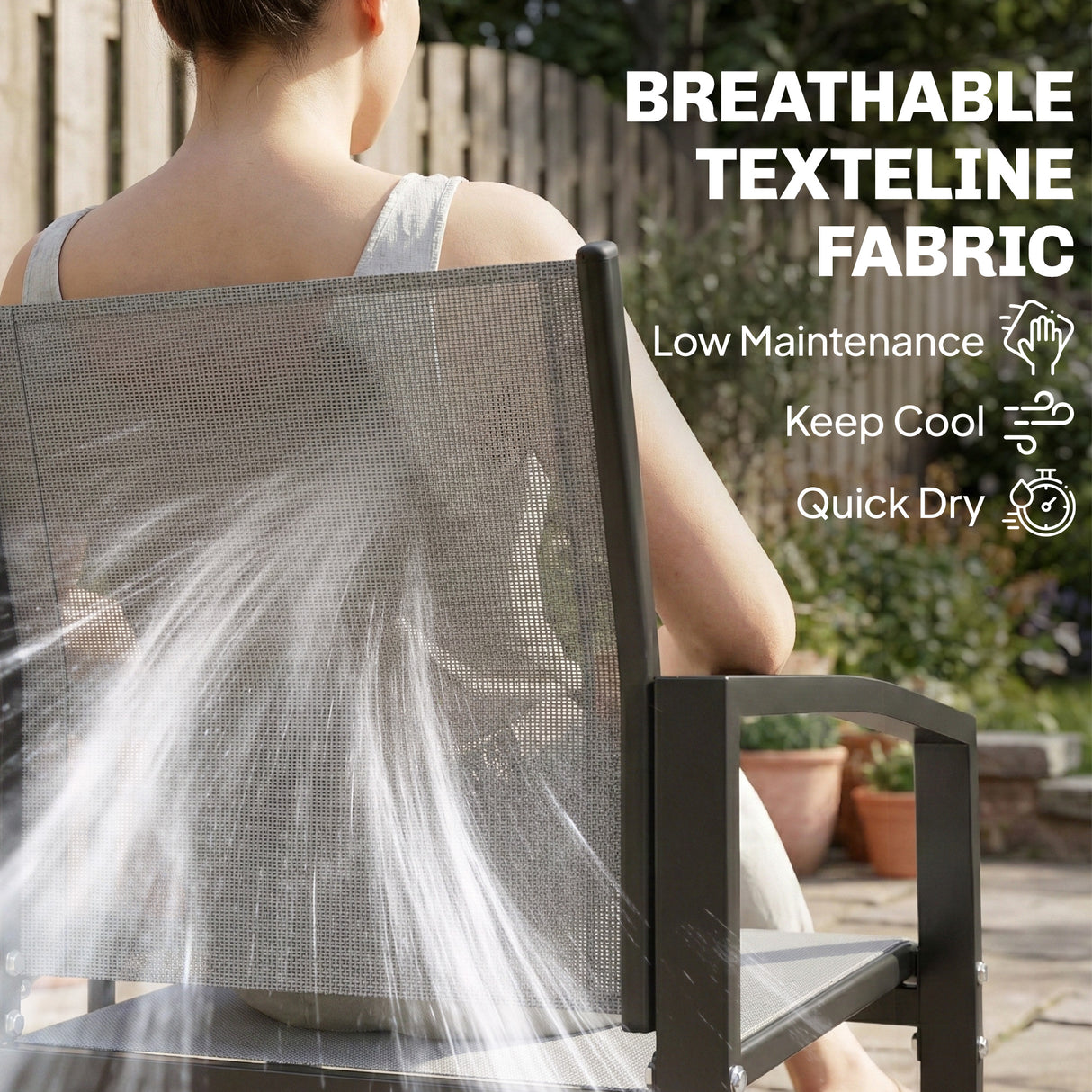 Texteline Mesh Fabric 2 Seater Garden Bench With 2-Tier Glass Table - Velmora