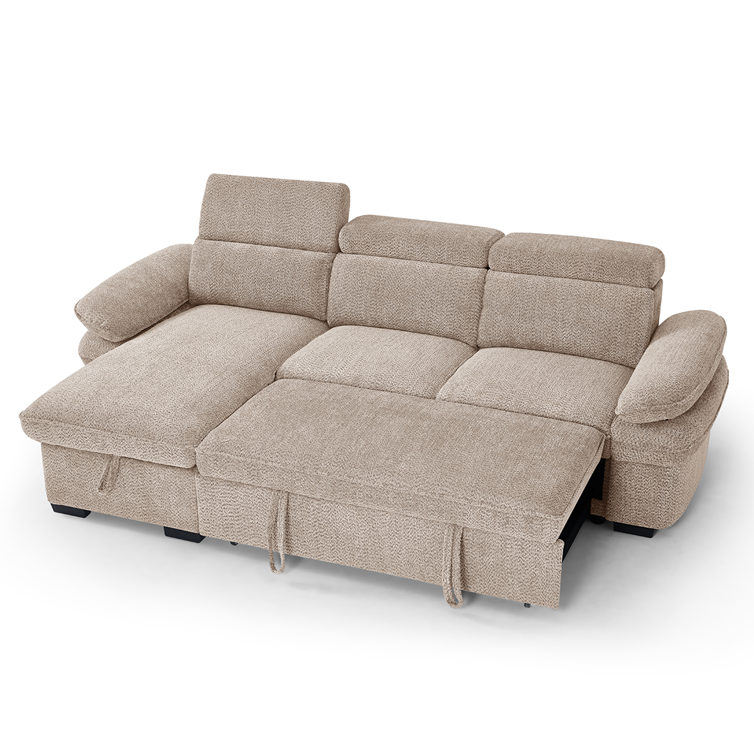 Textured Fabric Corner Sofa Bed Universal - Hudson