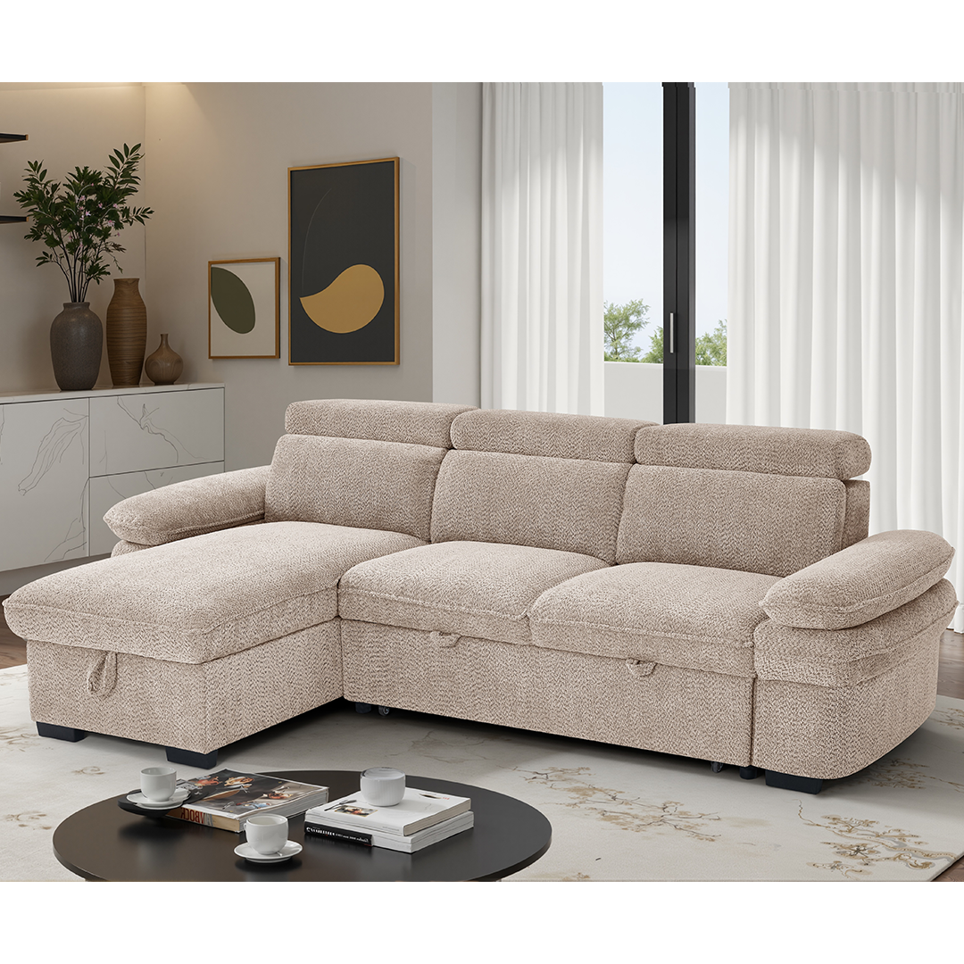 Textured Fabric Corner Sofa Bed Universal - Hudson