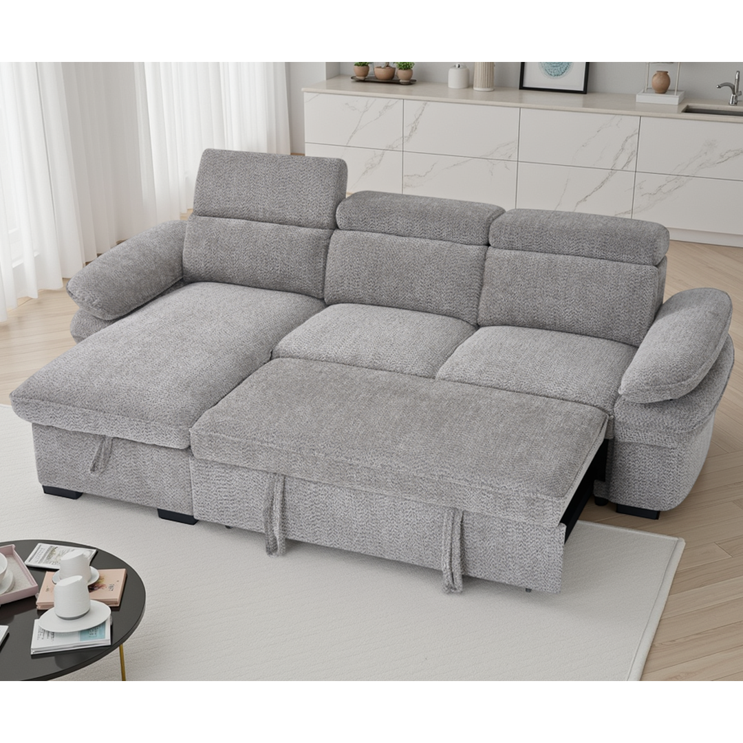 Textured Fabric Corner Sofa Bed Universal - Hudson