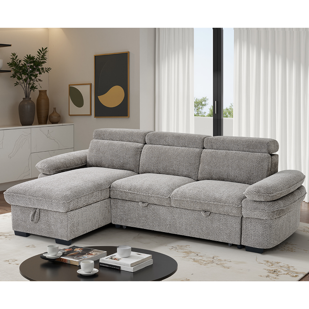 Textured Fabric Corner Sofa Bed Universal - Hudson