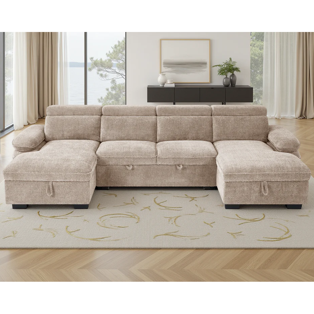 Textured Fabric Sofa Bed U Shape Corner - Hudson