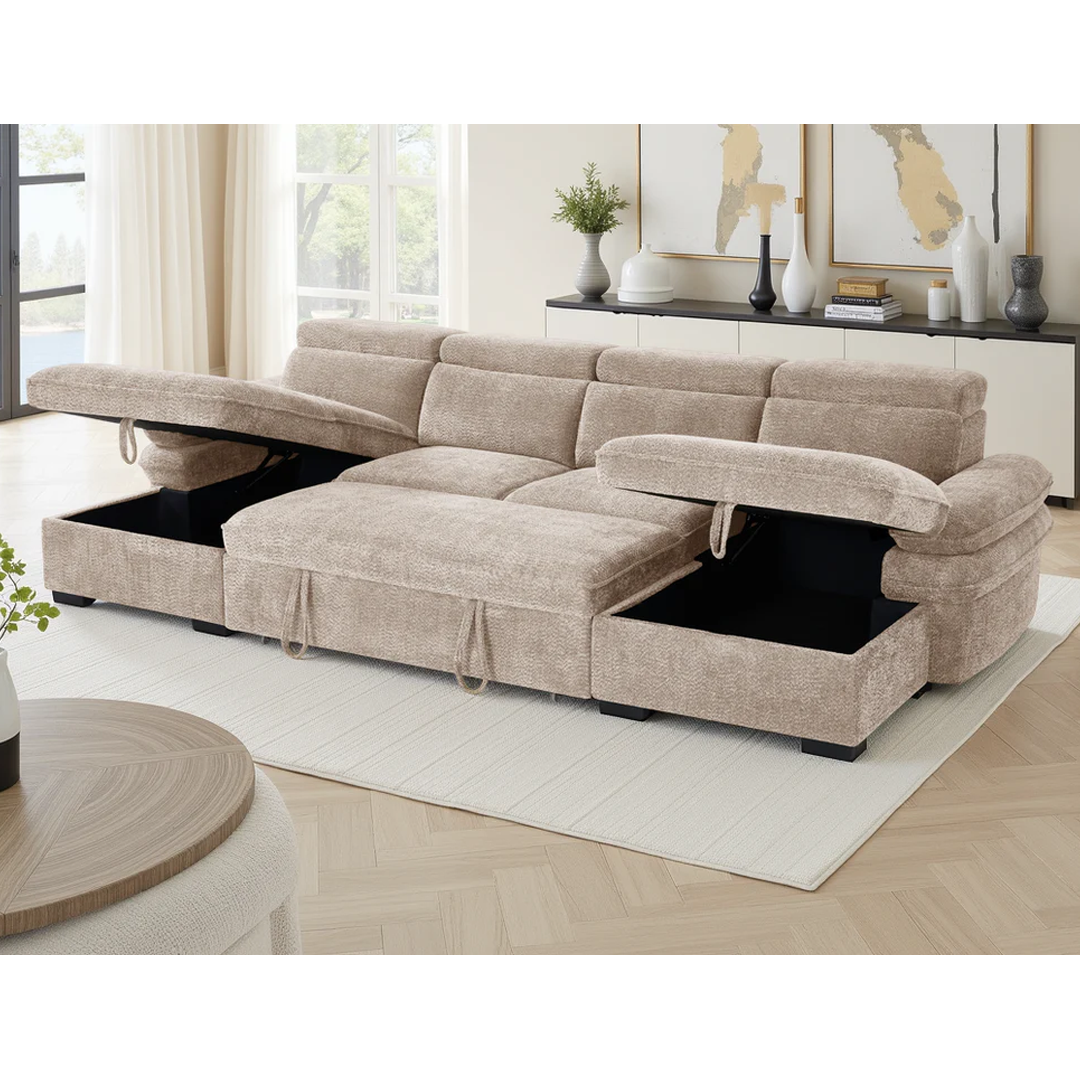 Textured Fabric Sofa Bed U Shape Corner - Hudson