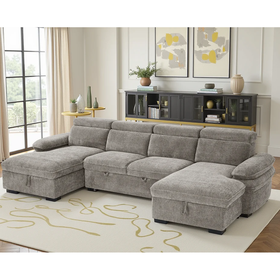 Textured Fabric Sofa Bed U Shape Corner - Hudson