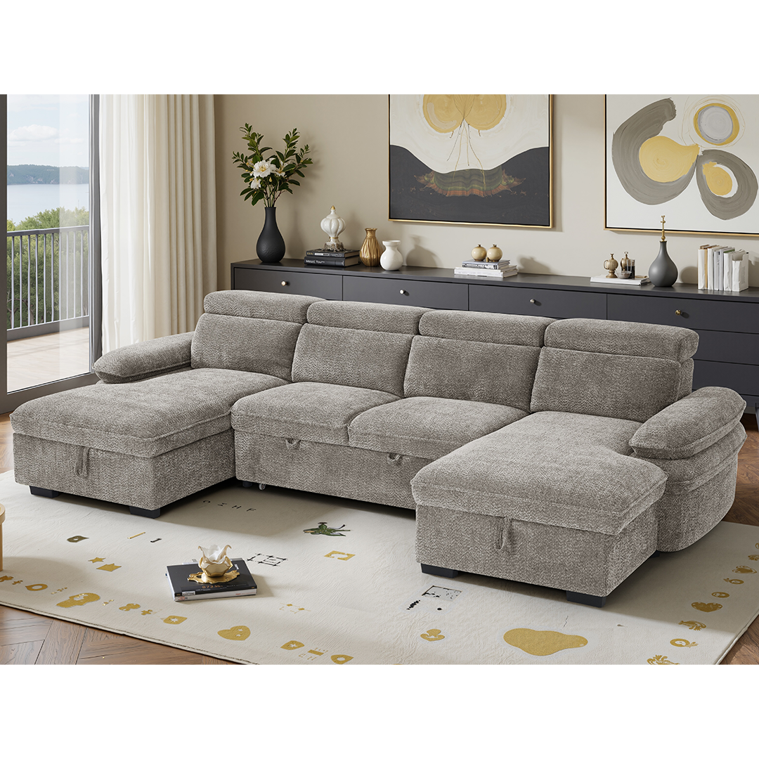 Textured Fabric Sofa Bed U Shape Corner - Hudson