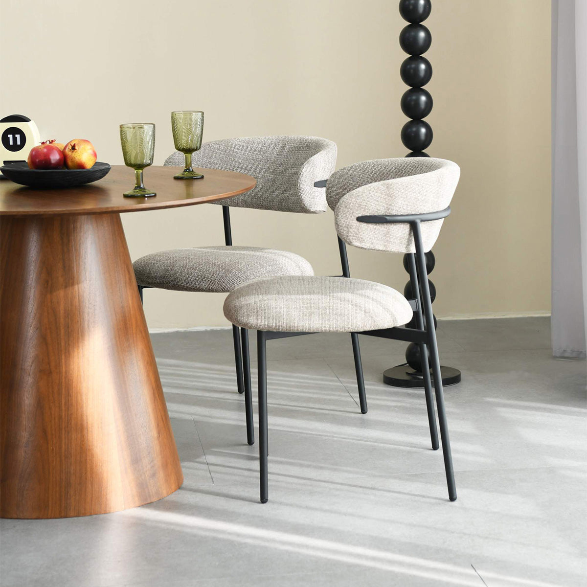 Tweed Fabric Dining Chairs in Set Of 2 With Black Metal Frame - Marisa