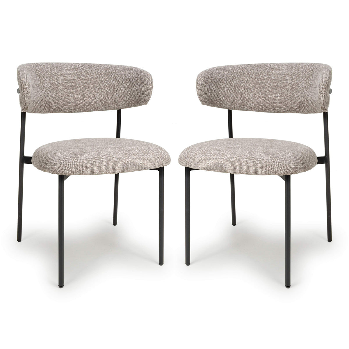 Tweed Fabric Dining Chairs in Set Of 2 With Black Metal Frame - Marisa