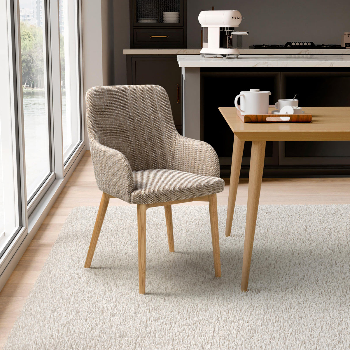 Tweed Fabric Dining Chairs in Set Of 2 With Natural Rubberwood Legs - Sidcup