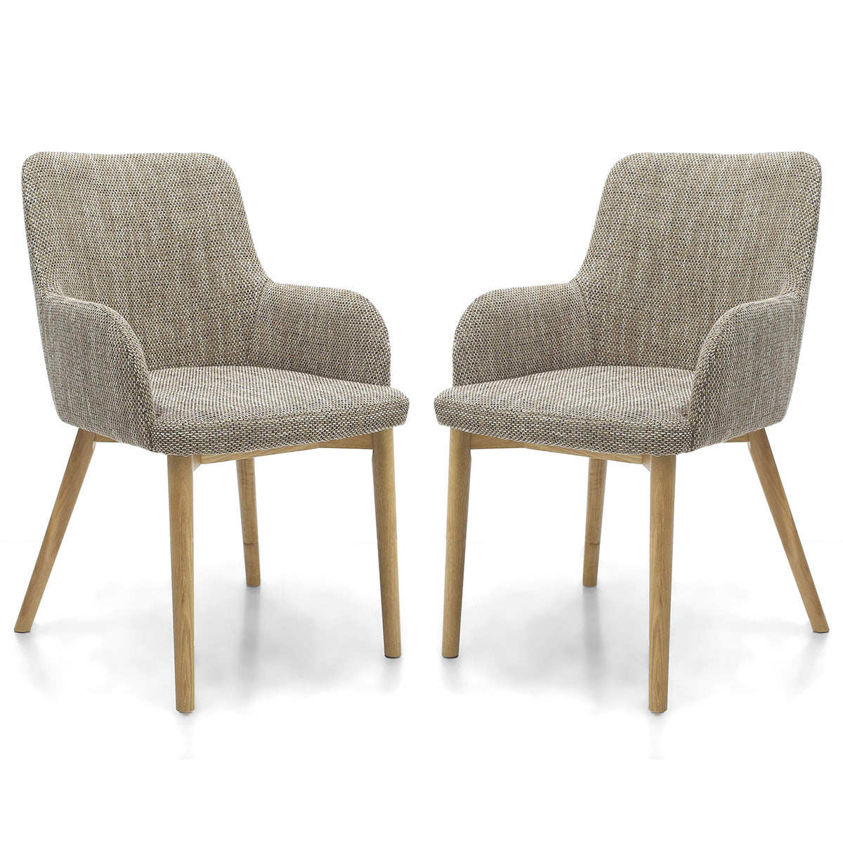 Tweed Fabric Dining Chairs in Set Of 2 With Natural Rubberwood Legs - Sidcup