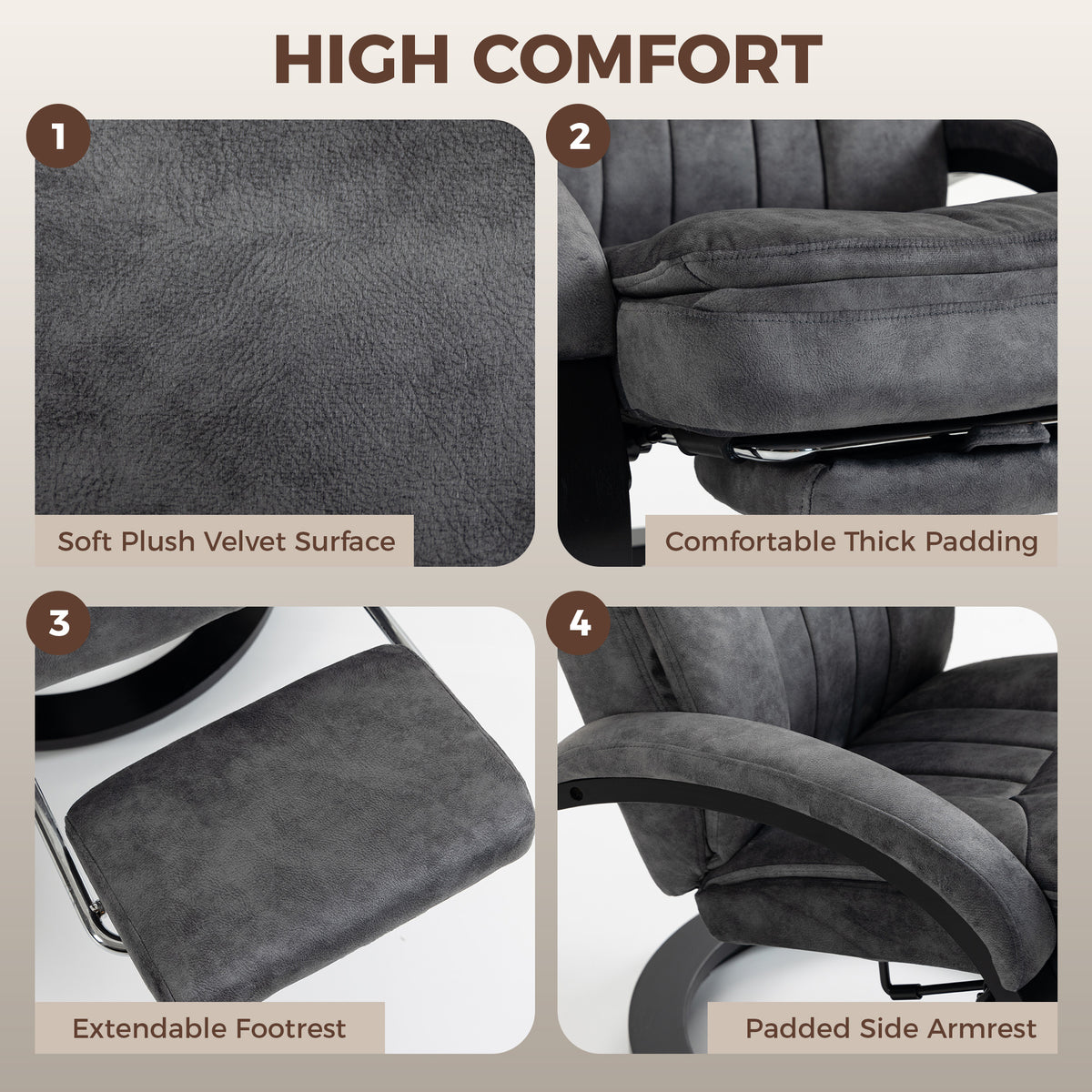Velvet Recliner Armchair 68cm Wide With Retractable Footrest - Velmora
