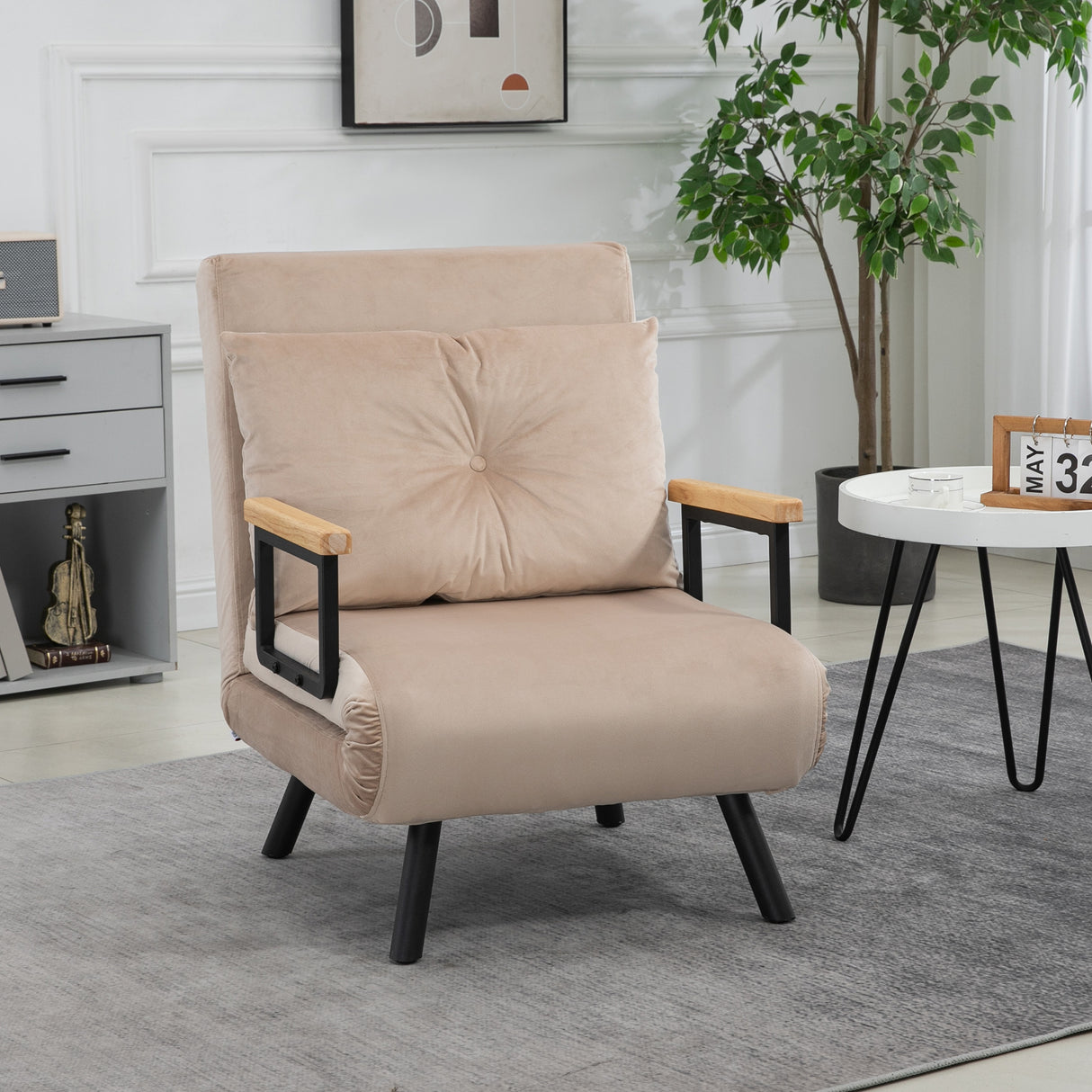 Velvet 1 Seater Sofa Bed 63cm Wide With 1 Pillow - Velmora