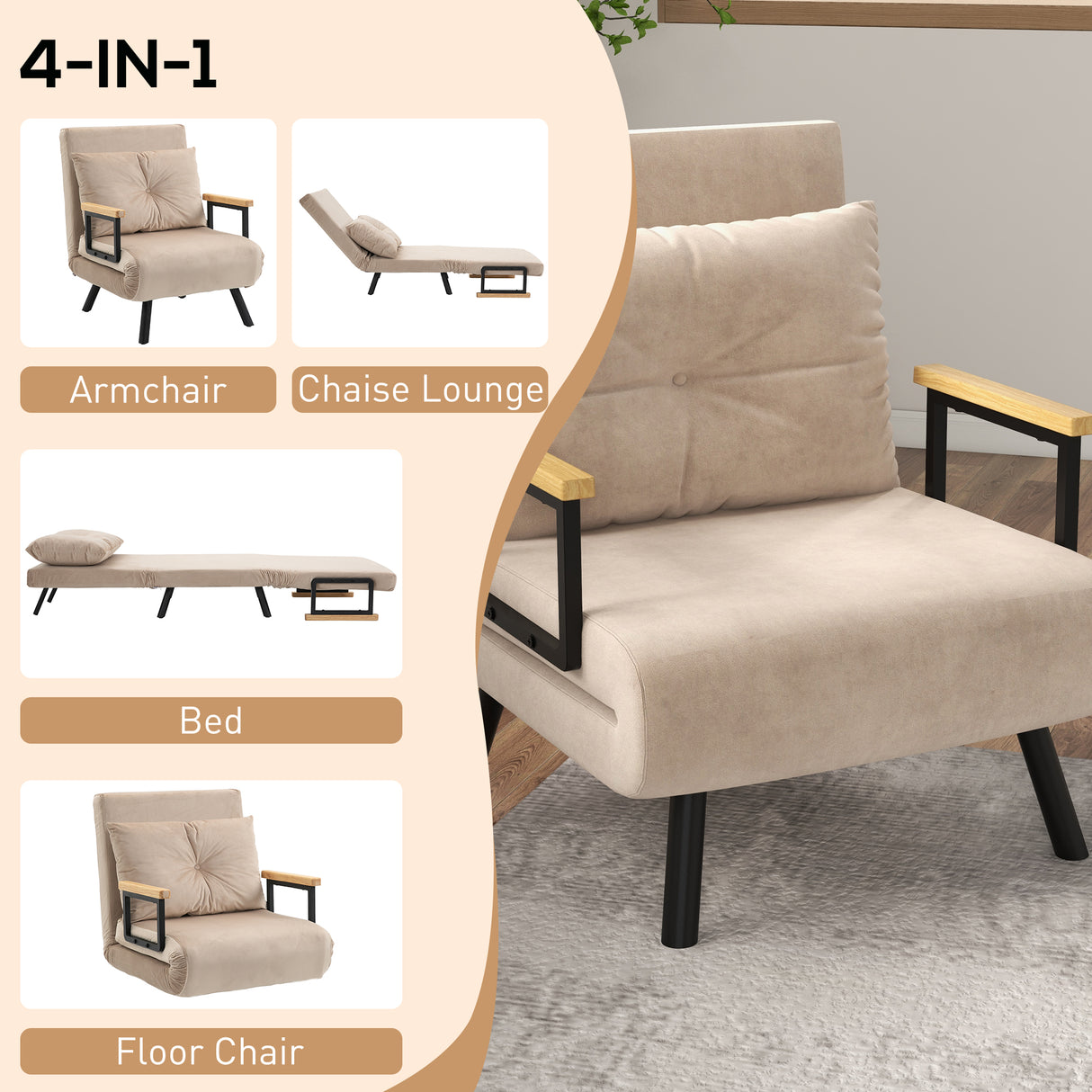 Velvet 1 Seater Sofa Bed 63cm Wide With 1 Pillow - Velmora