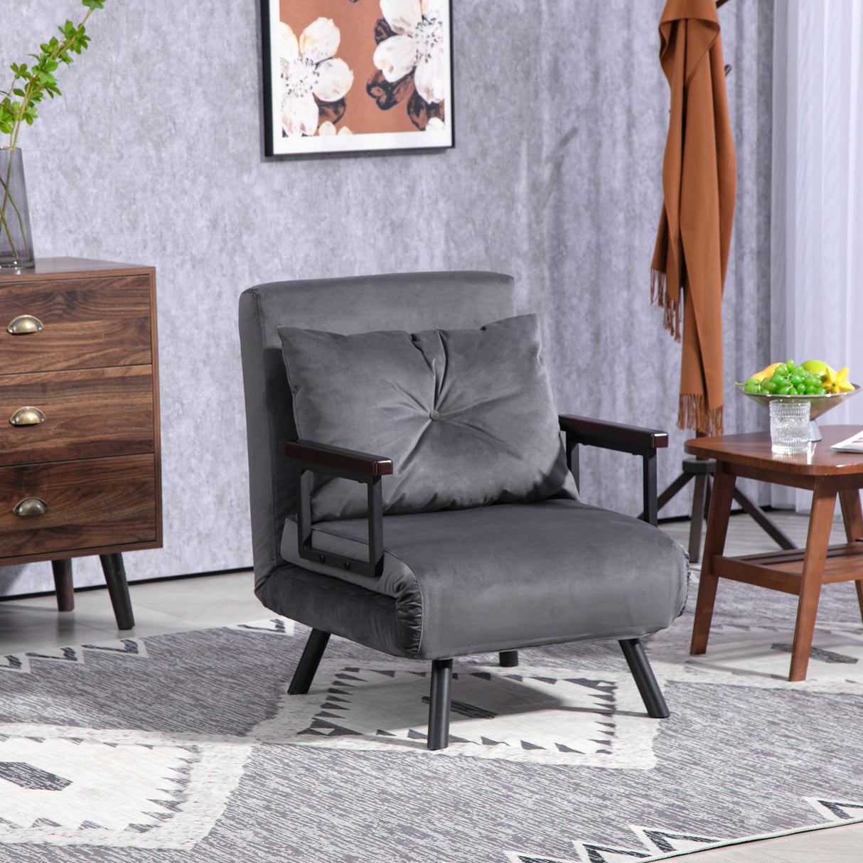 Velvet 1 Seater Sofa Bed 63cm Wide With 1 Pillow - Velmora