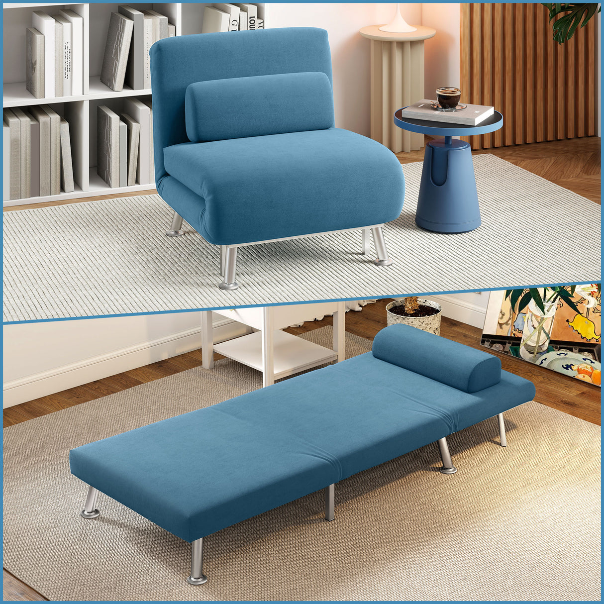 Velvet 1 Seater Sofa Bed 75cm Wide With 1 Pillow - Velmora