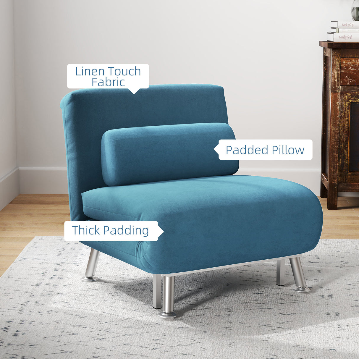 Velvet 1 Seater Sofa Bed 75cm Wide With 1 Pillow - Velmora