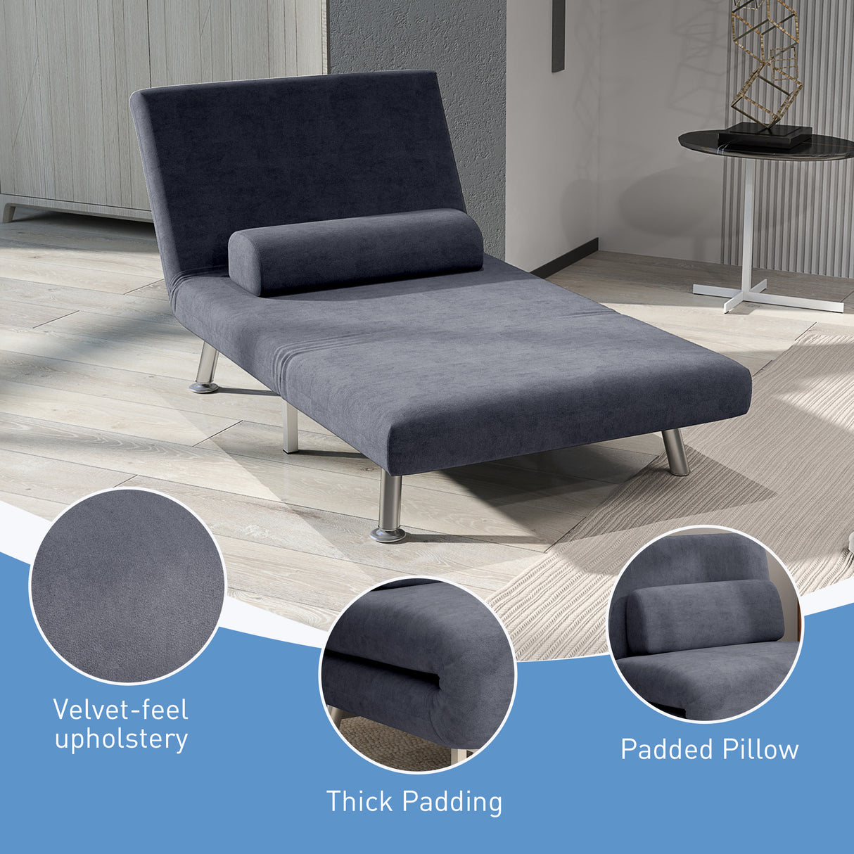 Velvet 1 Seater Sofa Bed 75cm Wide With 1 Pillow - Velmora