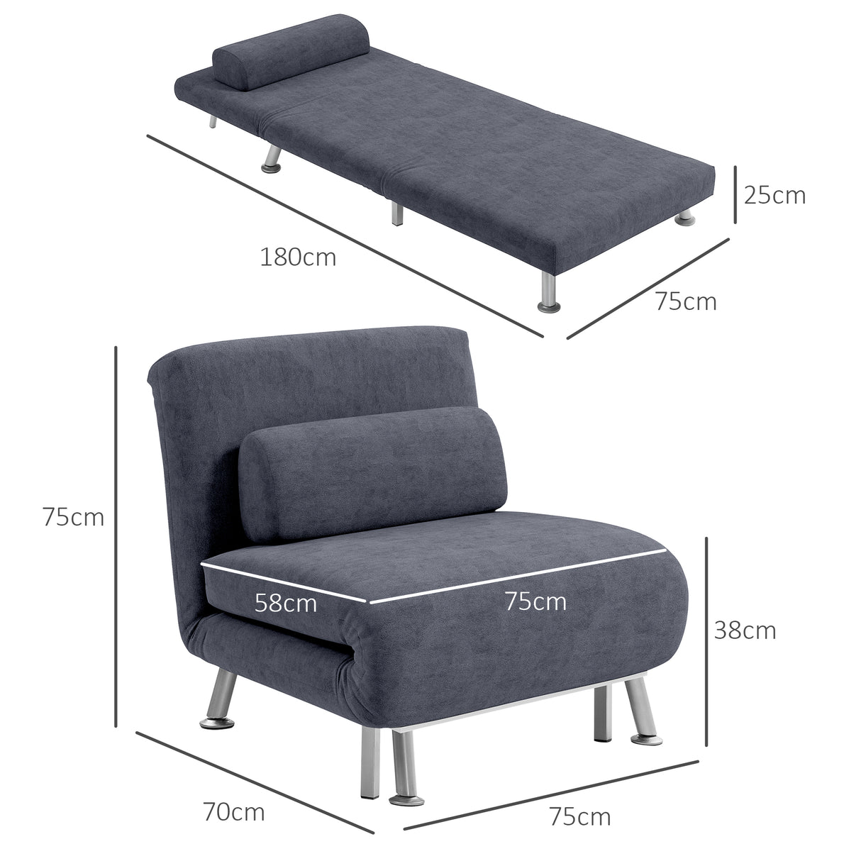 Velvet 1 Seater Sofa Bed 75cm Wide With 1 Pillow - Velmora