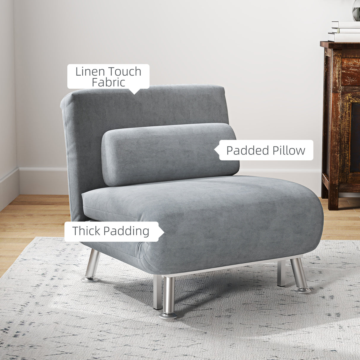 Velvet 1 Seater Sofa Bed 75cm Wide With 1 Pillow - Velmora