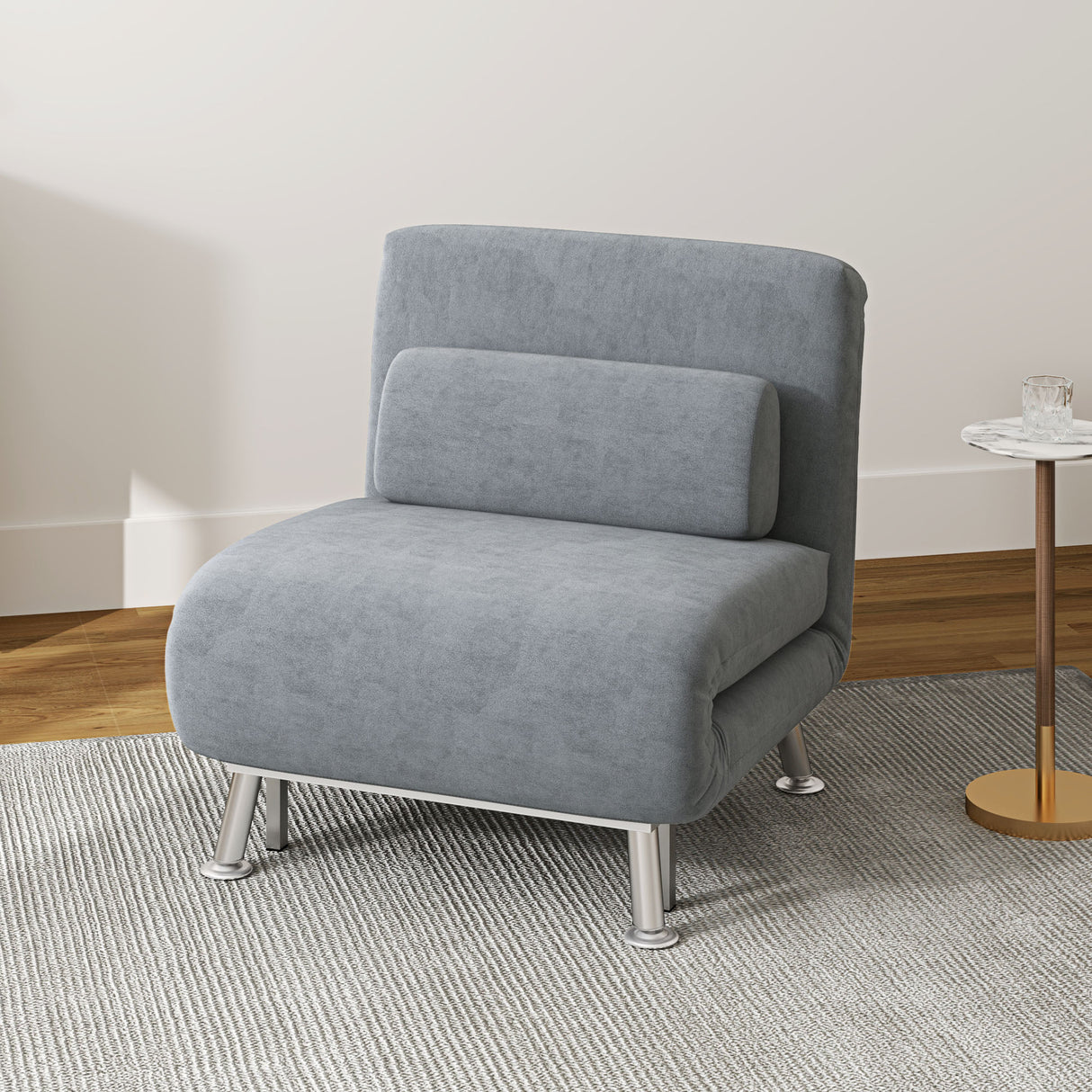 Velvet 1 Seater Sofa Bed 75cm Wide With 1 Pillow - Velmora