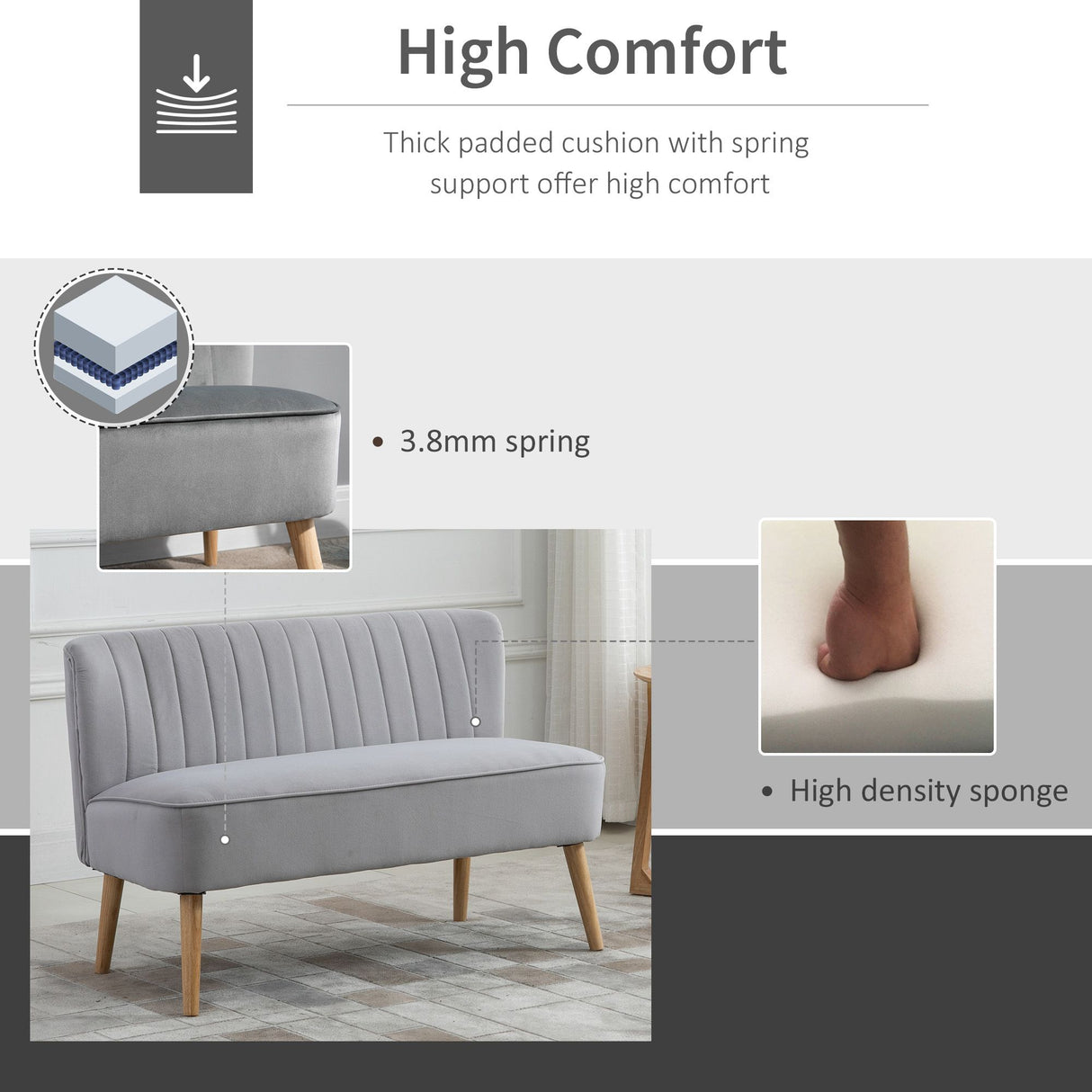 Velvet 2 Seater Sofa 117cm Wide With Wooden Legs - Velmora
