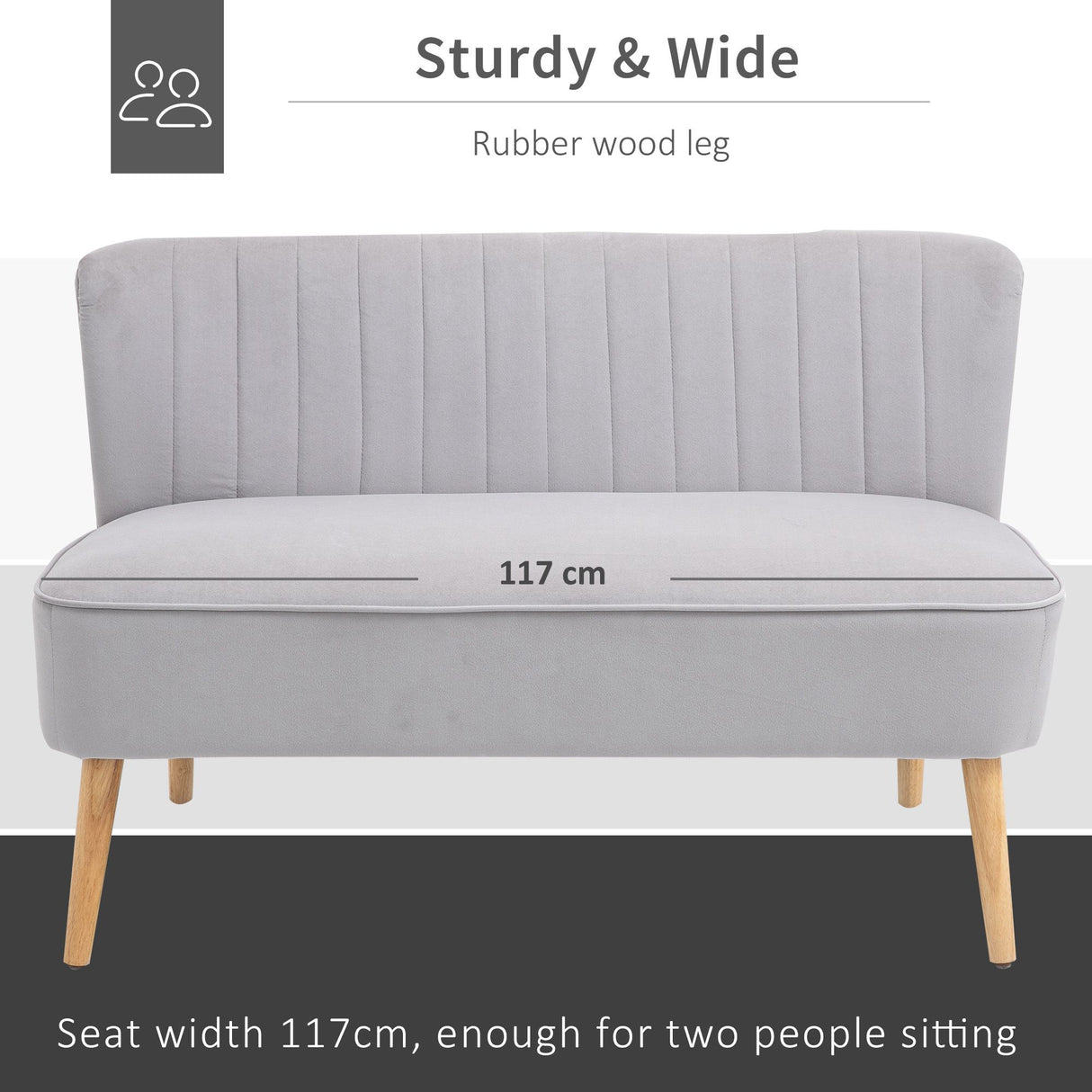 Velvet 2 Seater Sofa 117cm Wide With Wooden Legs - Velmora