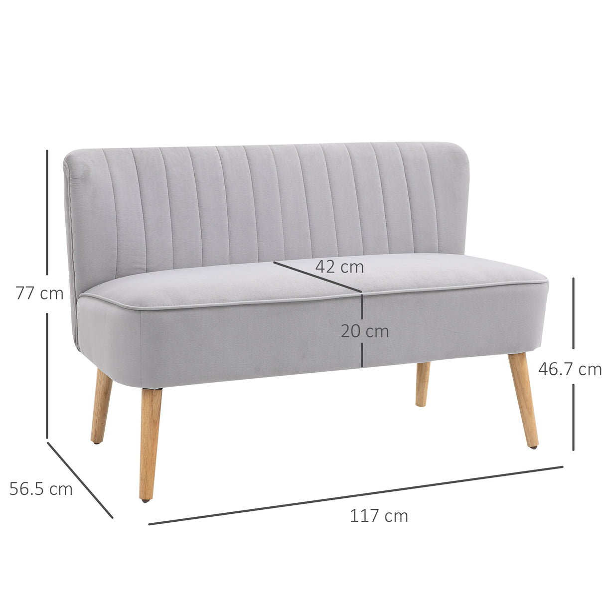 Velvet 2 Seater Sofa 117cm Wide With Wooden Legs - Velmora