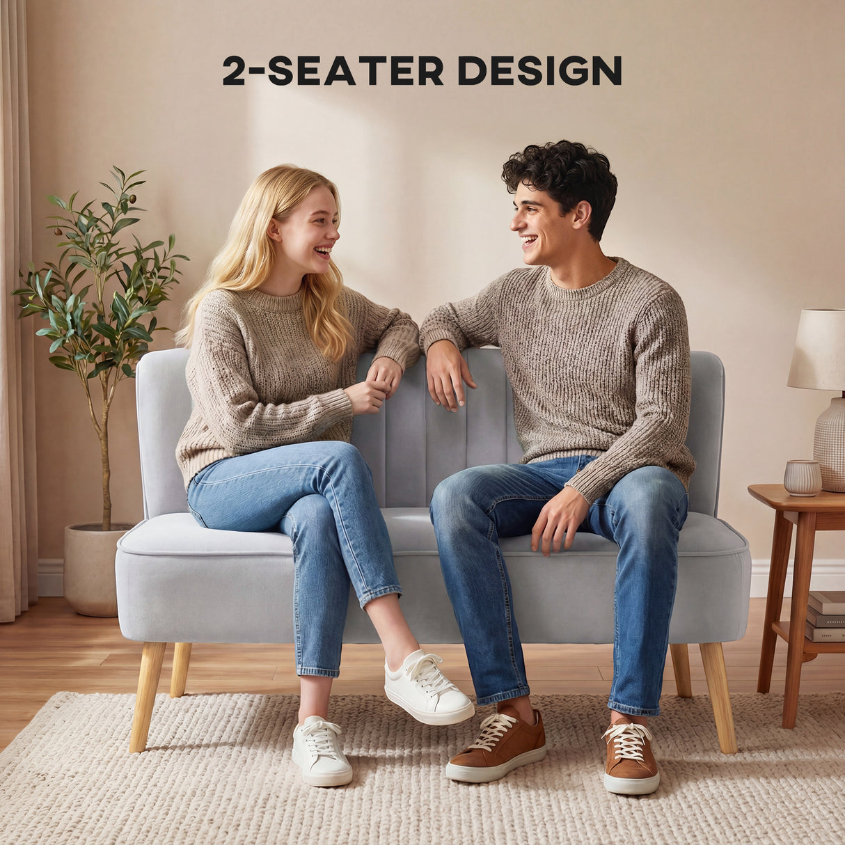 Velvet 2 Seater Sofa 117cm Wide With Wooden Legs - Velmora